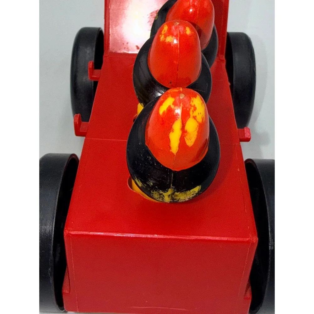 Vintage Fire Truck Toy Red Fair Retro Smiling Face Firefighters Toy Ringing Bell